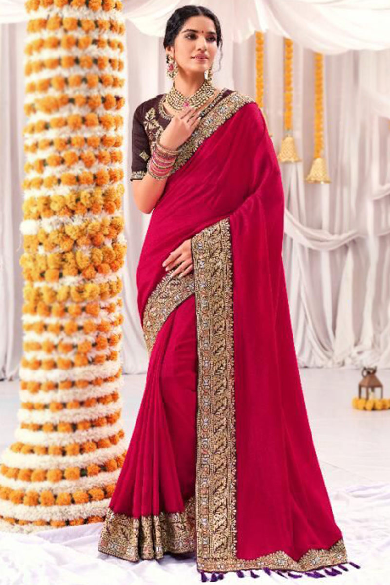 Red & Pink Chiffon Saree – That Gal