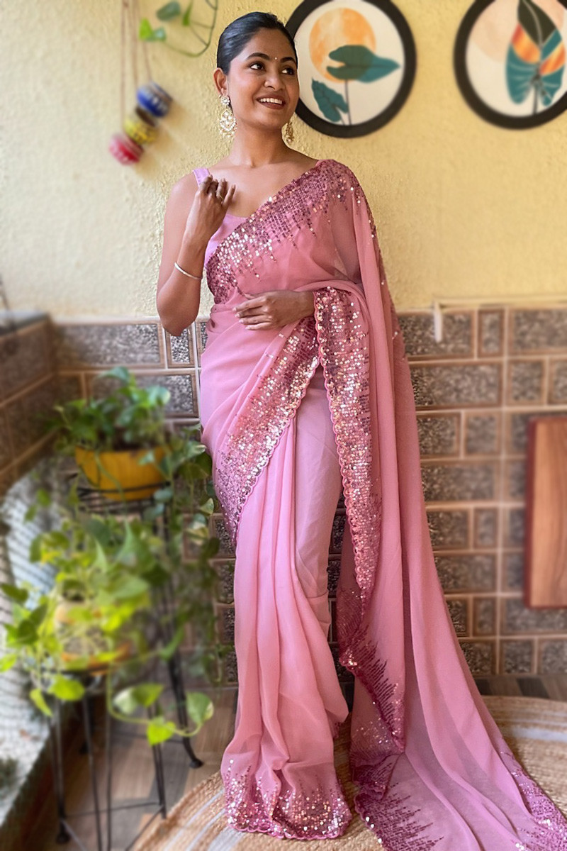 Pink party wear saree shop