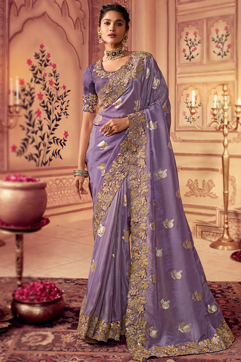 Purple color wedding sarees on sale