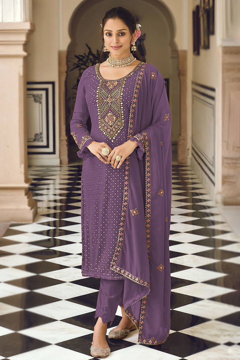 Printed Purple Color Designer Georgette Party Wear Plazzo Suit, Straight at  Rs 1699/piece in Surat