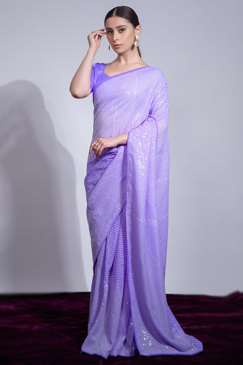 Buy Siril Embellished Bollywood Georgette Purple, Silver Sarees Online @  Best Price In India | Flipkart.com