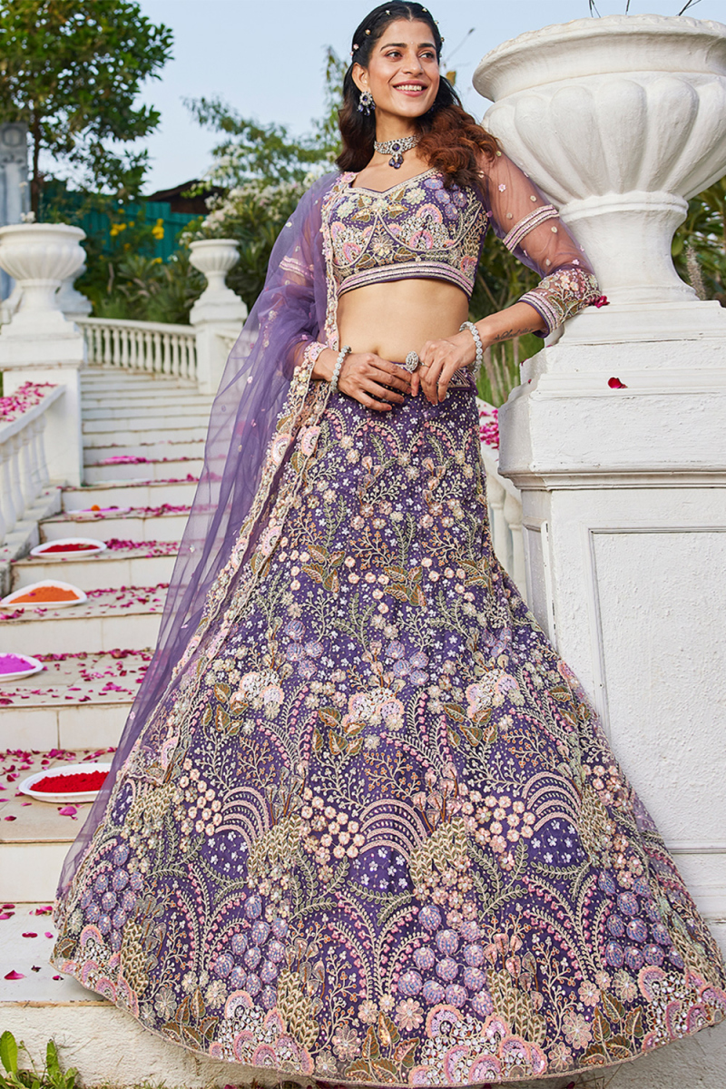 Lavender Purple Lehenga with Dori & Zari Embroidered Work