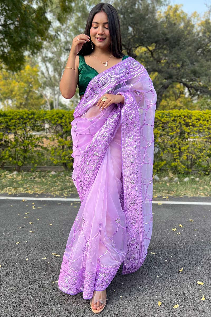 Organza embroidery saree discount online