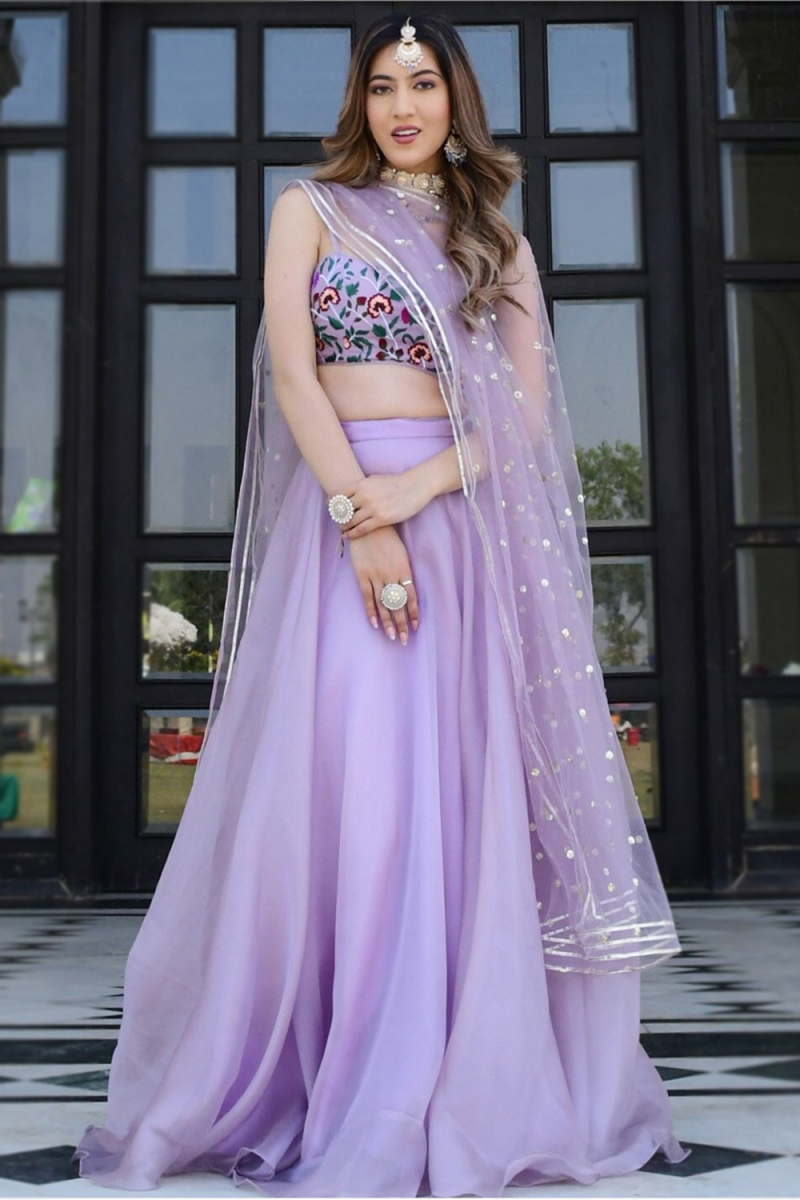 Lavender Purple Net Flared Style Lehenga For Sangeet 