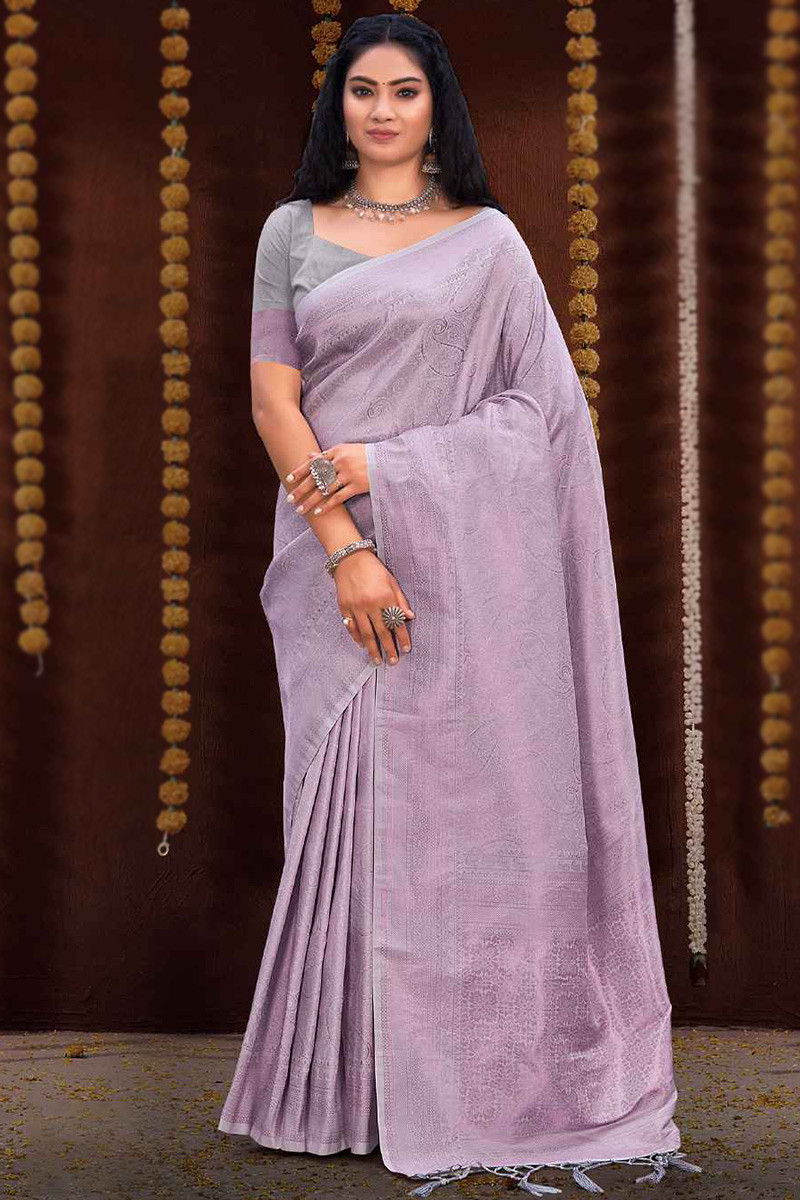 Light Purple Color Simple Kubera Pattu Wedding Wear Saree