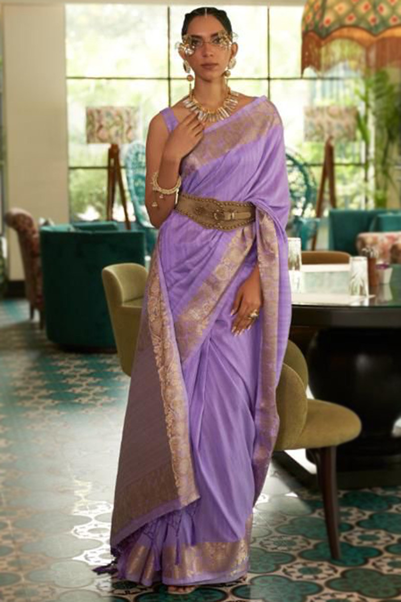 Purple Saree In Georgette Silk With Sequence Work – ReplicaVilla