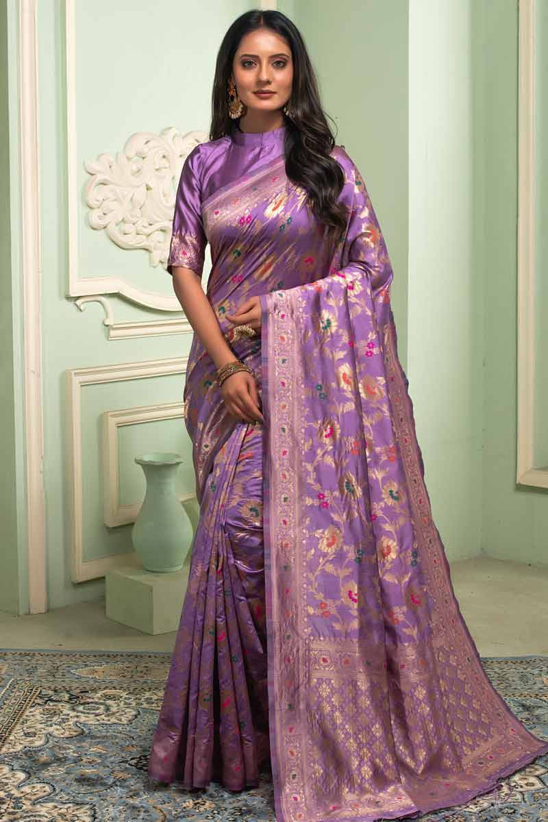Latest Collection Of Soft Devsena Silk Light Purple Saree Design – Kaleendi