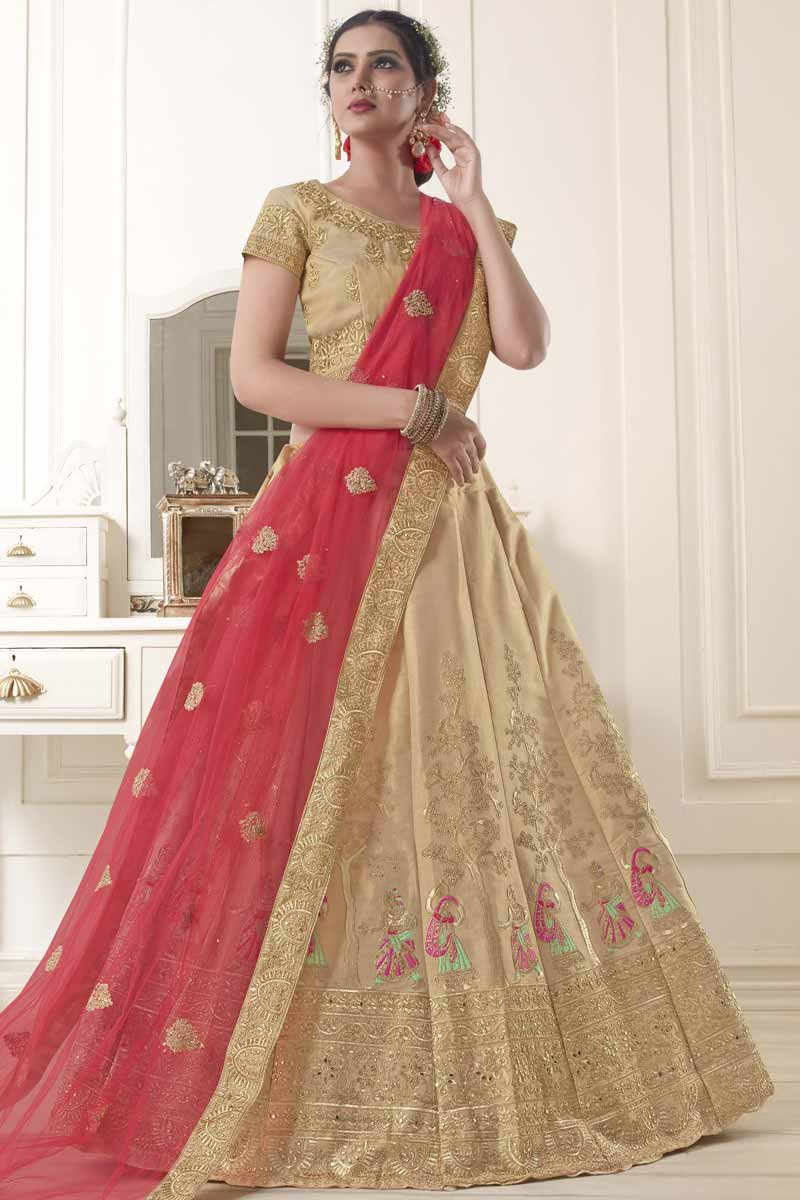 Beige Art silk Lehenga with Art silk Choli