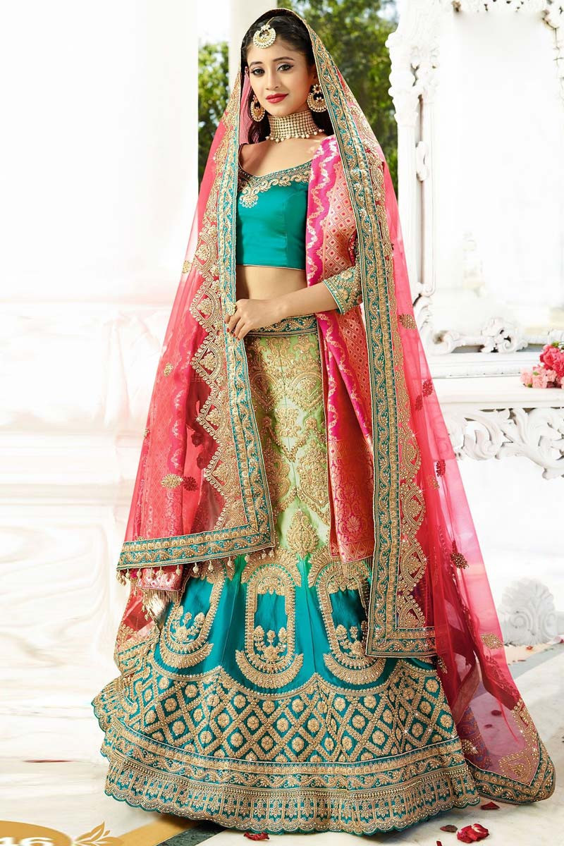 Buy Jannat Zubair In Kalki Powder Peach Lehenga Choli With Hand Embroidery  Using Turquoise And Pink Sequins Work KALKI Fashion India