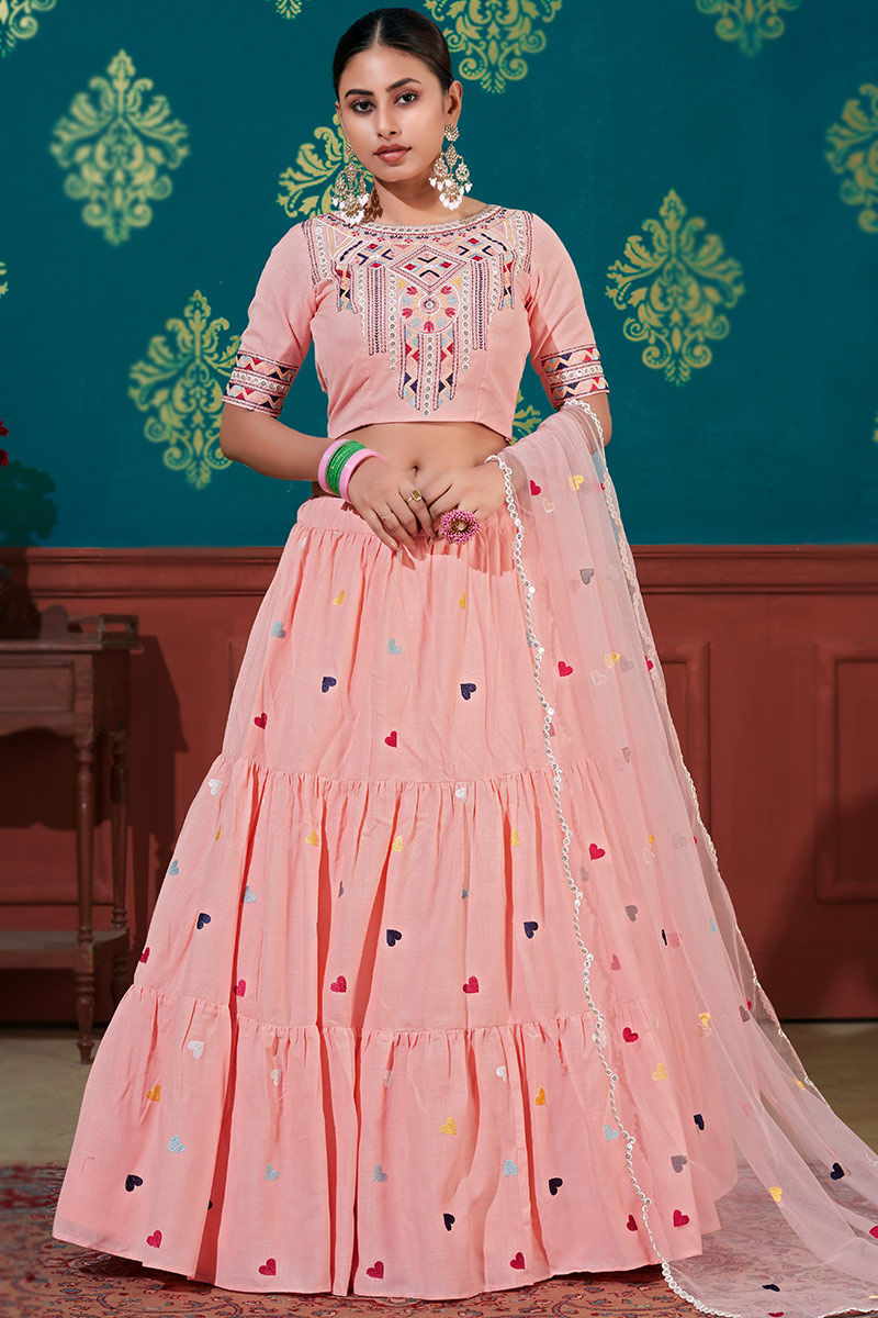 Lemonade Pink Cotton A Line Lehenga