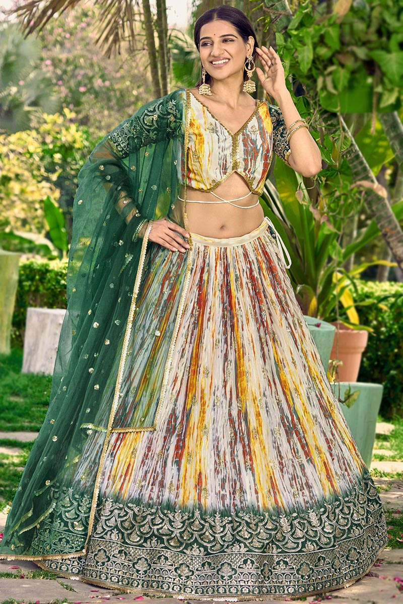 Light Beige Chinnon Zari Embroidered Flared Lehenga 