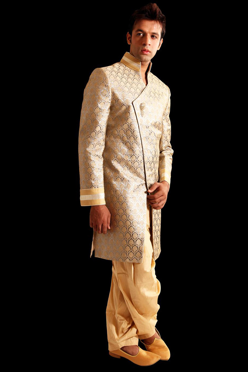 Online Sale Men Sherwani in Light Beige Fabric MSTV02438