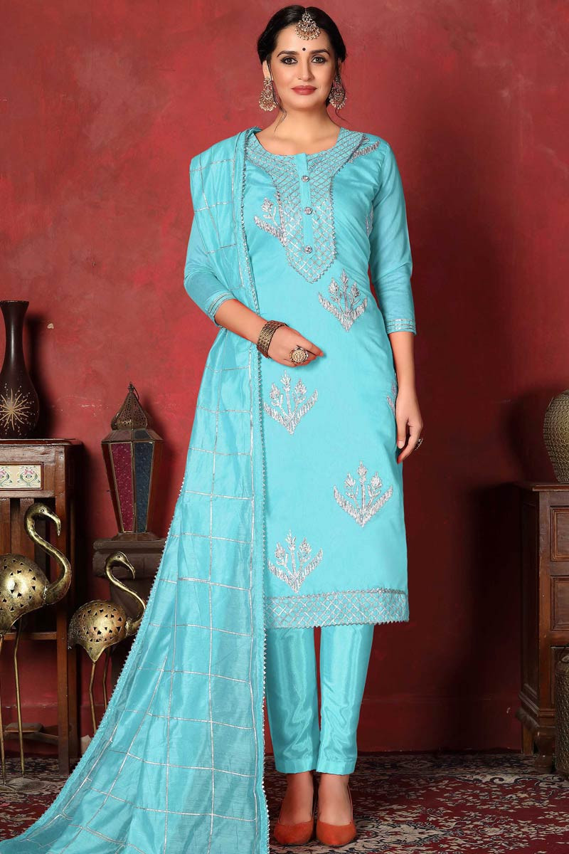 Buy Diwali Clothes - Light Blue Multi Embroidery Traditional Salwar Suit At  Hatkay