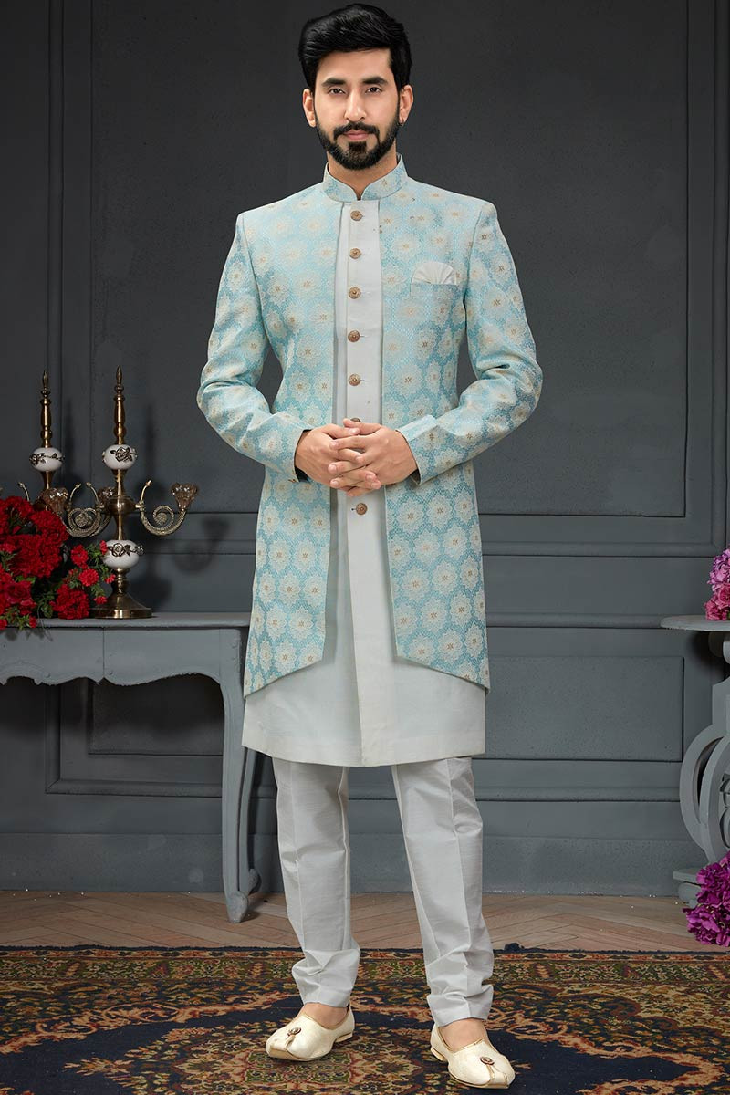Light sales blue sherwani