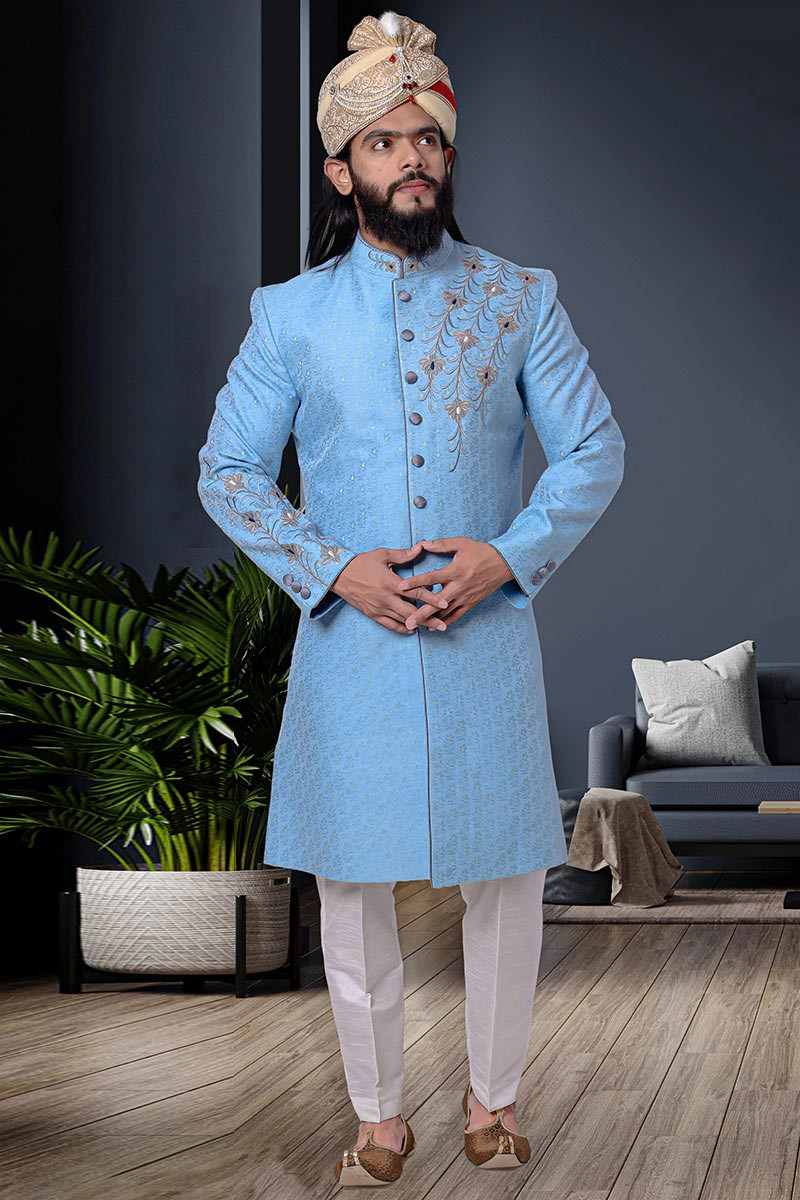 Light hot sale blue sherwani