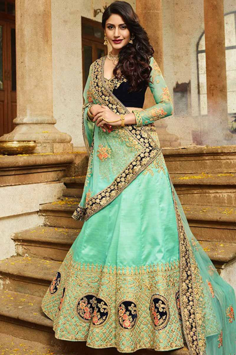 Buy Light Green Banglori Silk Lehenga with Banglori Silk Choli Online Andaaz Fashion