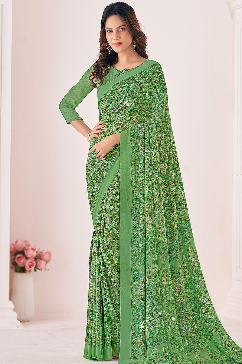 Buy Light Green Khaddi Georgette Banarasi Saree online-Karagiri