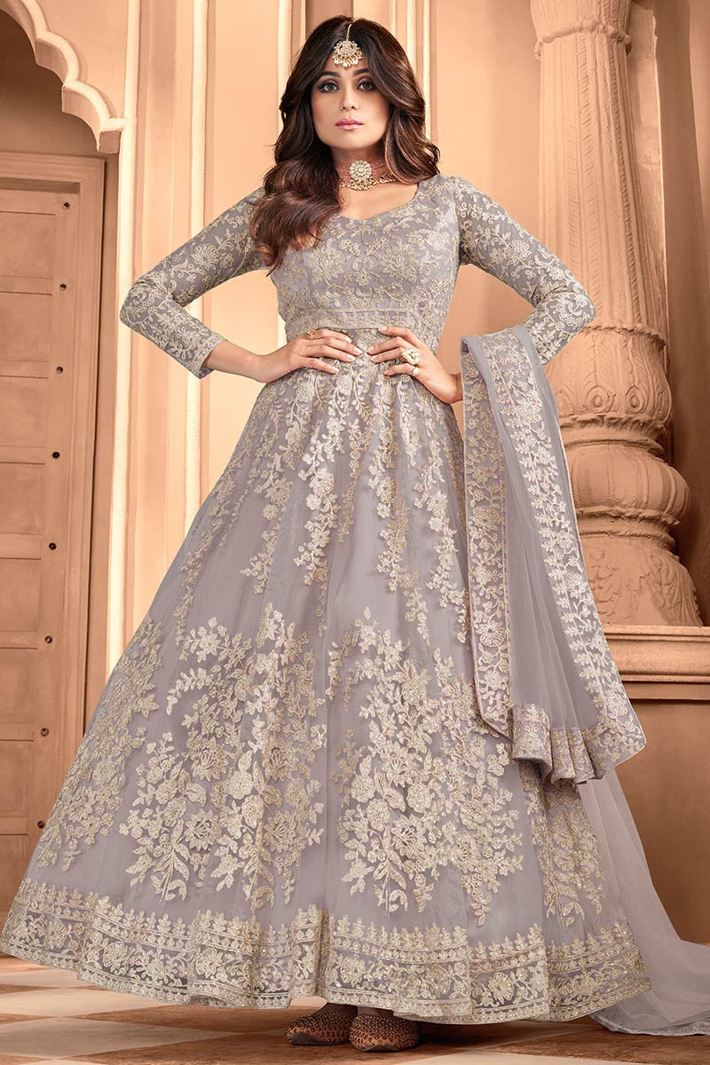 Grey anarkali suit hotsell
