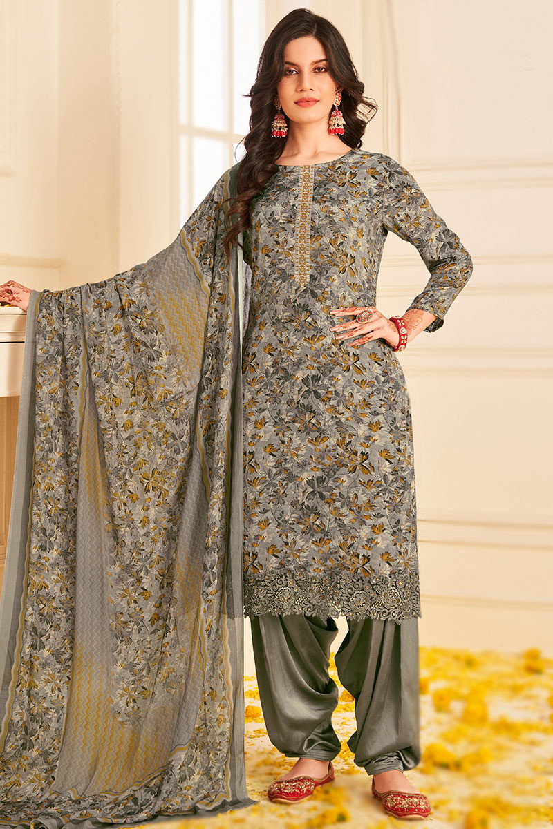 Light Grey Printed Crepe Casual Wear Salwar Suit LSTV128071