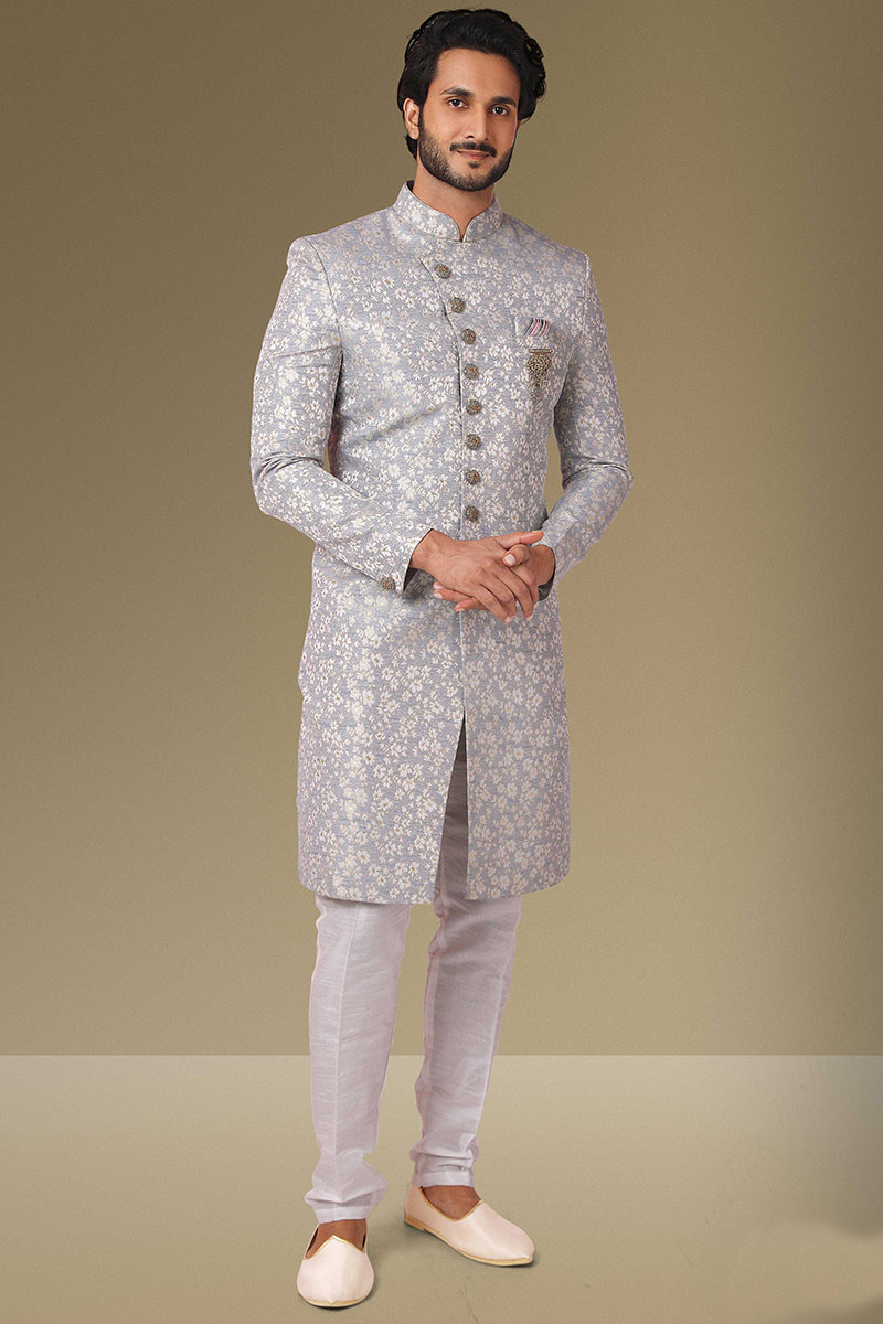 Buy Cheap Asian Suits Silk Light Grey Men Sherwani MSTV0741