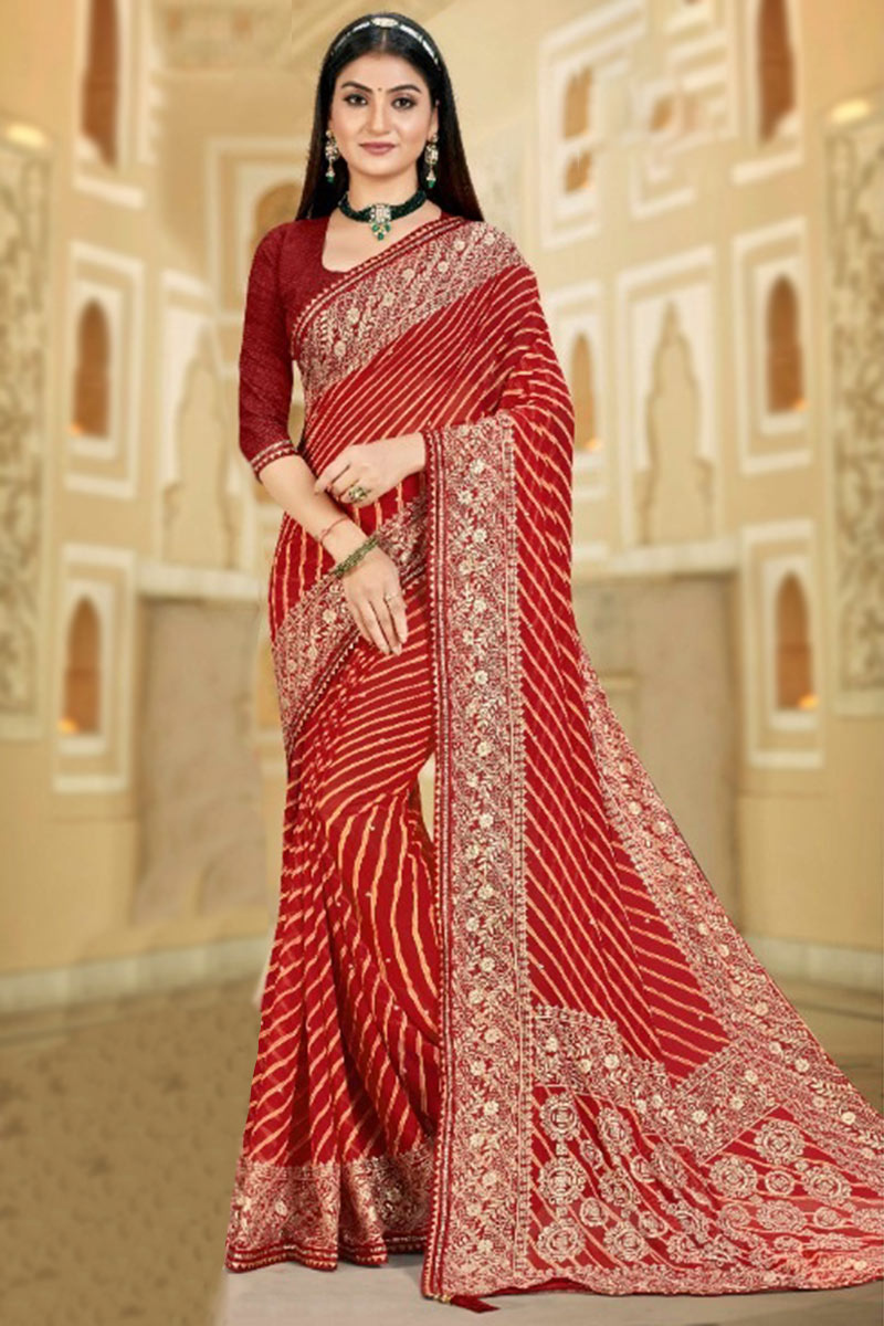 Light Maroon Georgette Printed Saree