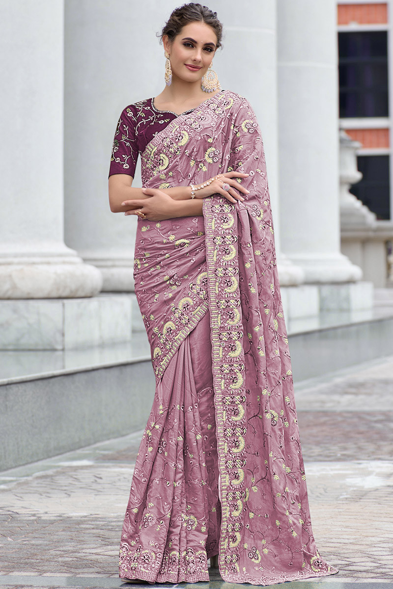 Buy Punch Pink Cotton Silk Saree With Resham Work Online - SARV03844 |  Andaaz Fashion