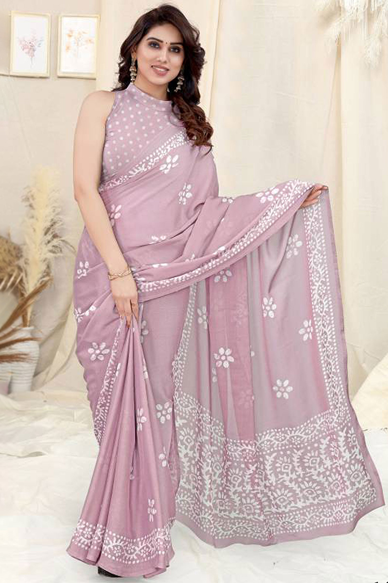 Light Mauve Printed Light Weight Georgette Saree