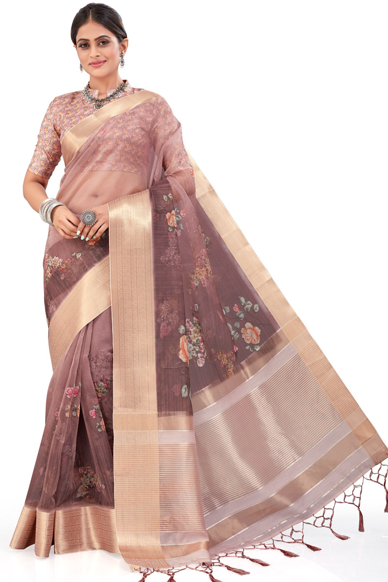 Light Mauve Silk Saree With Silk Blouse
