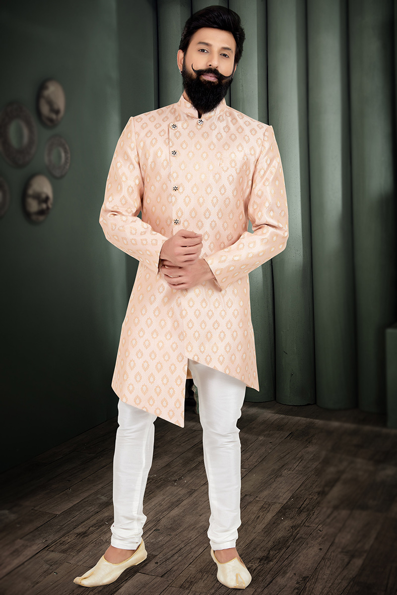 Light Peach Jacquard Men's Sherwani