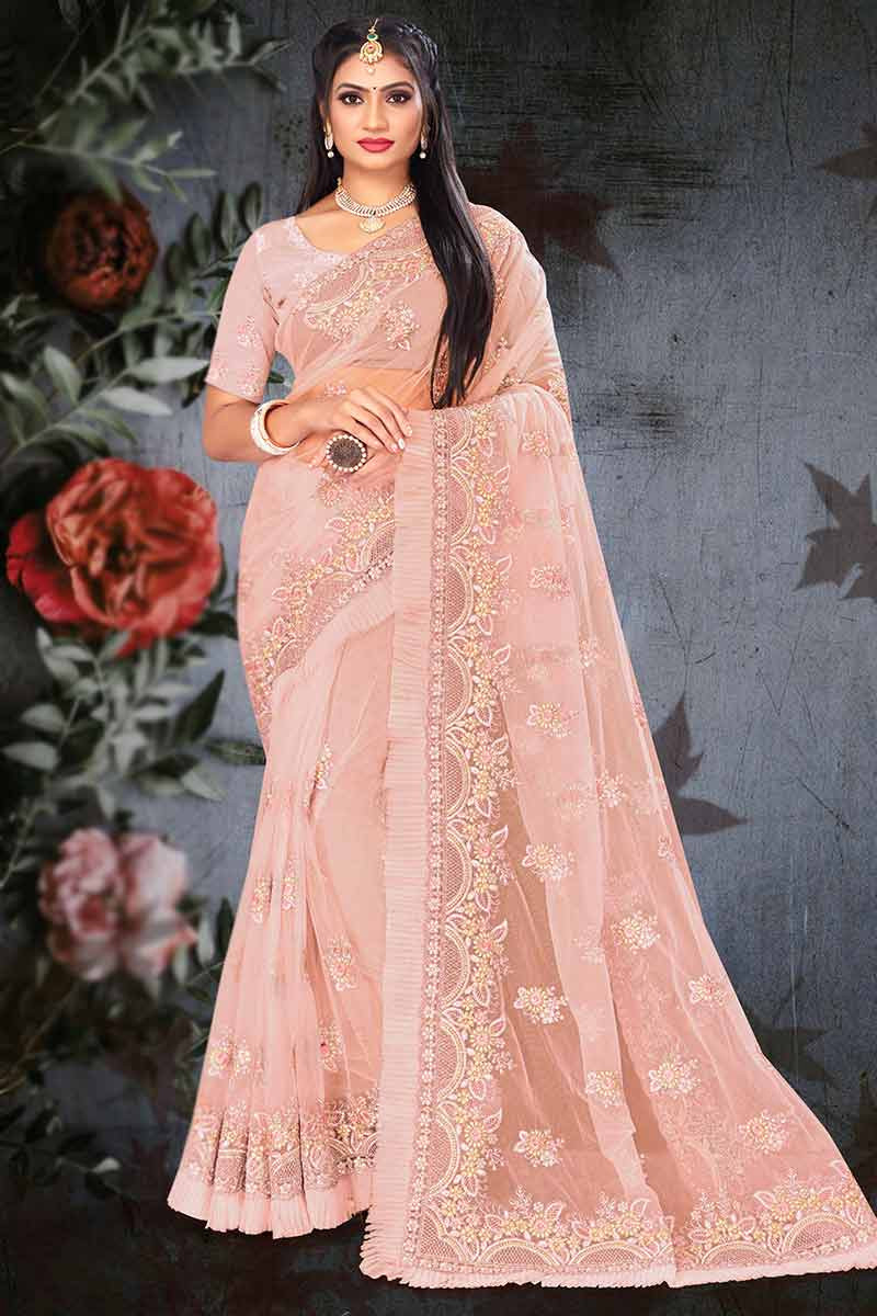 Rangoli Silk Designer Saree In Dusty Peach Colour