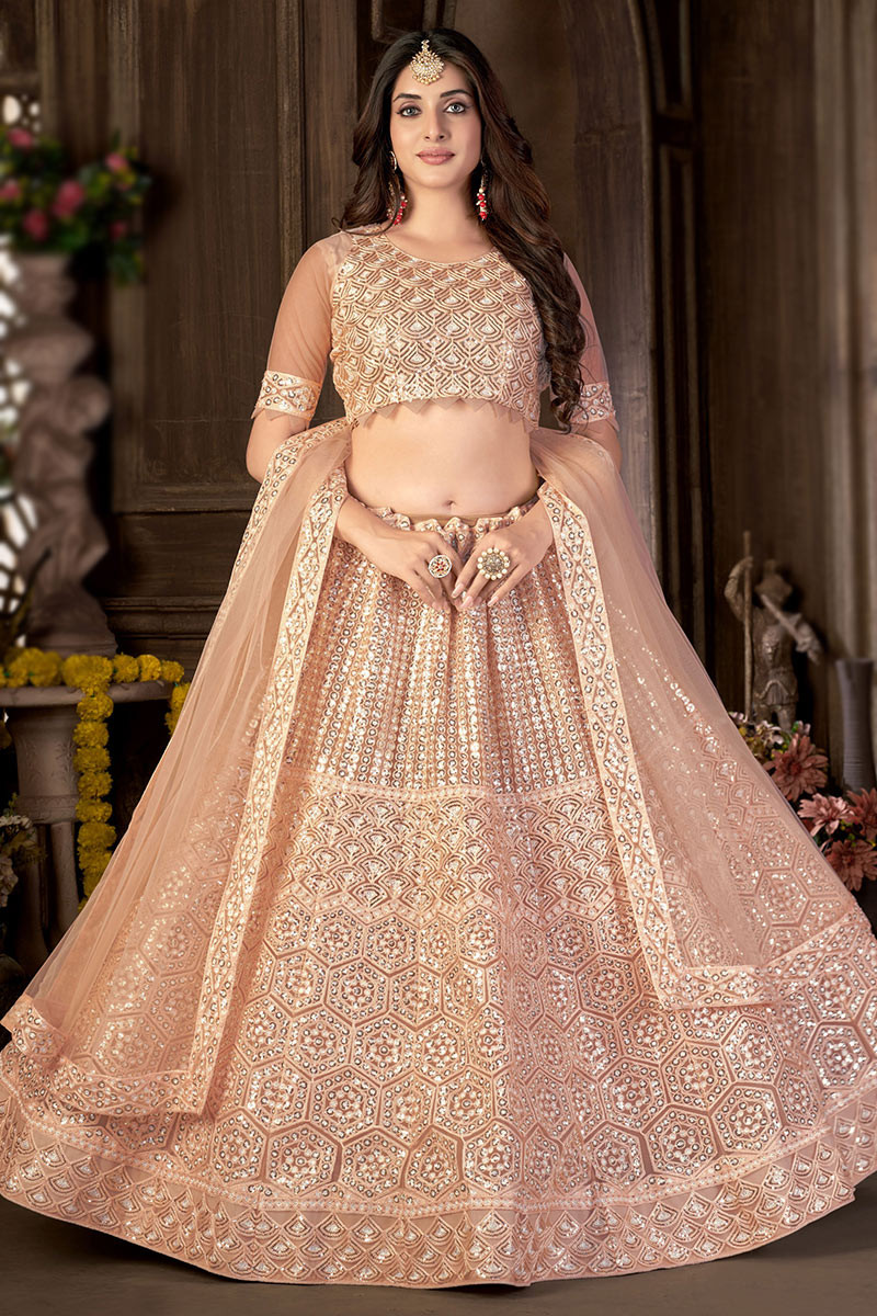 Peach net lehenga choli clearance