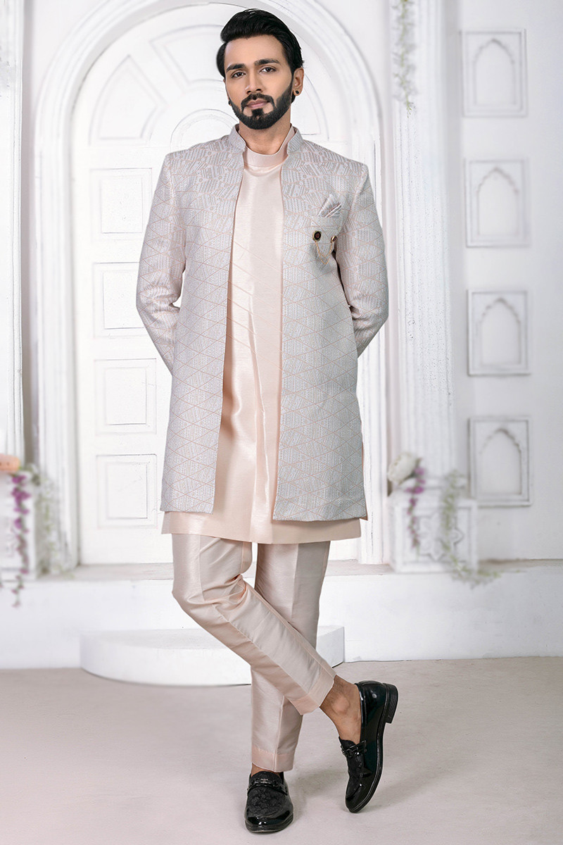 Peach kurta pajama with jacket outlet