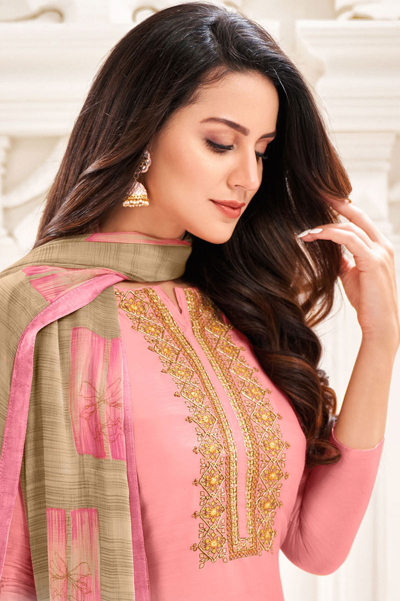 Buy Aarshi Fashions Pink Cotton Kurta with Cotton Pink Churidar