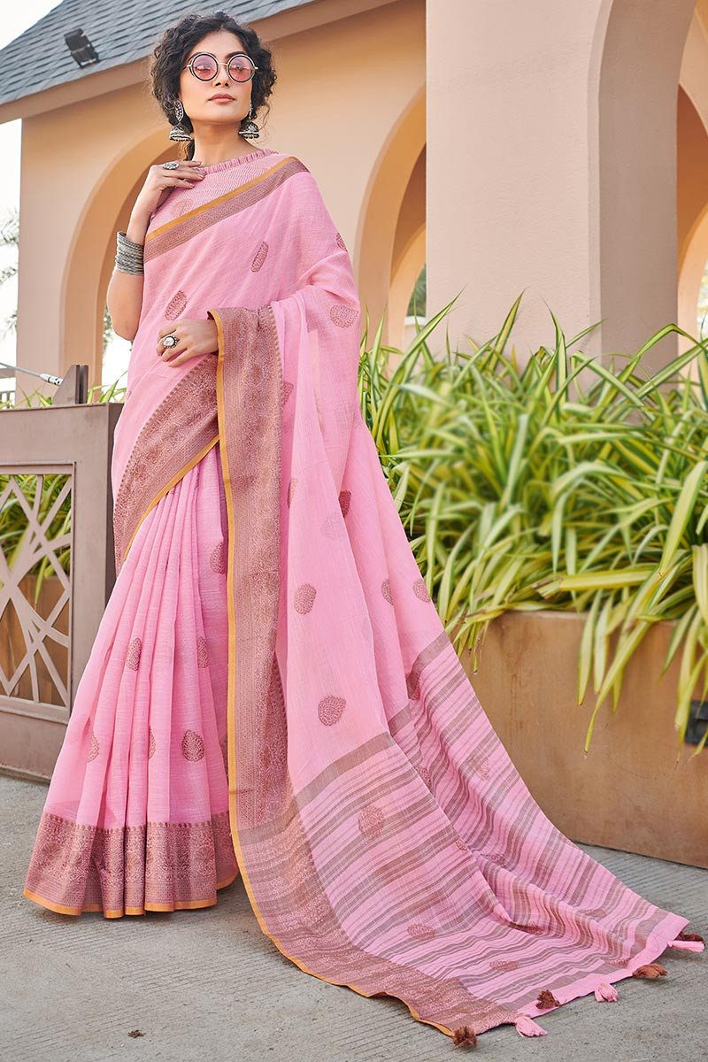 Buy Ruchika Fashion Light Pink Cotton Blend Checks Saree With Blouse  Material Online at Best Prices in India - JioMart.