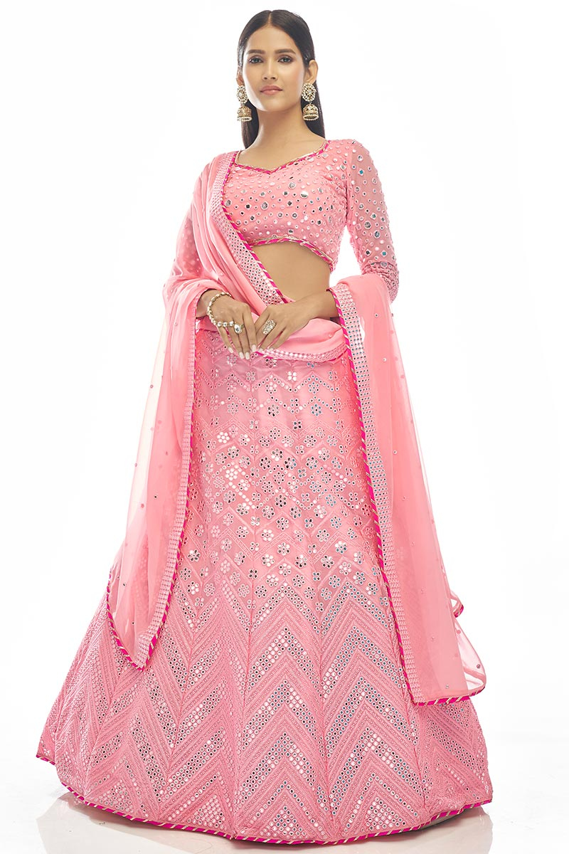 A Line Lehenga in Georgette Light Pink for Sangeet