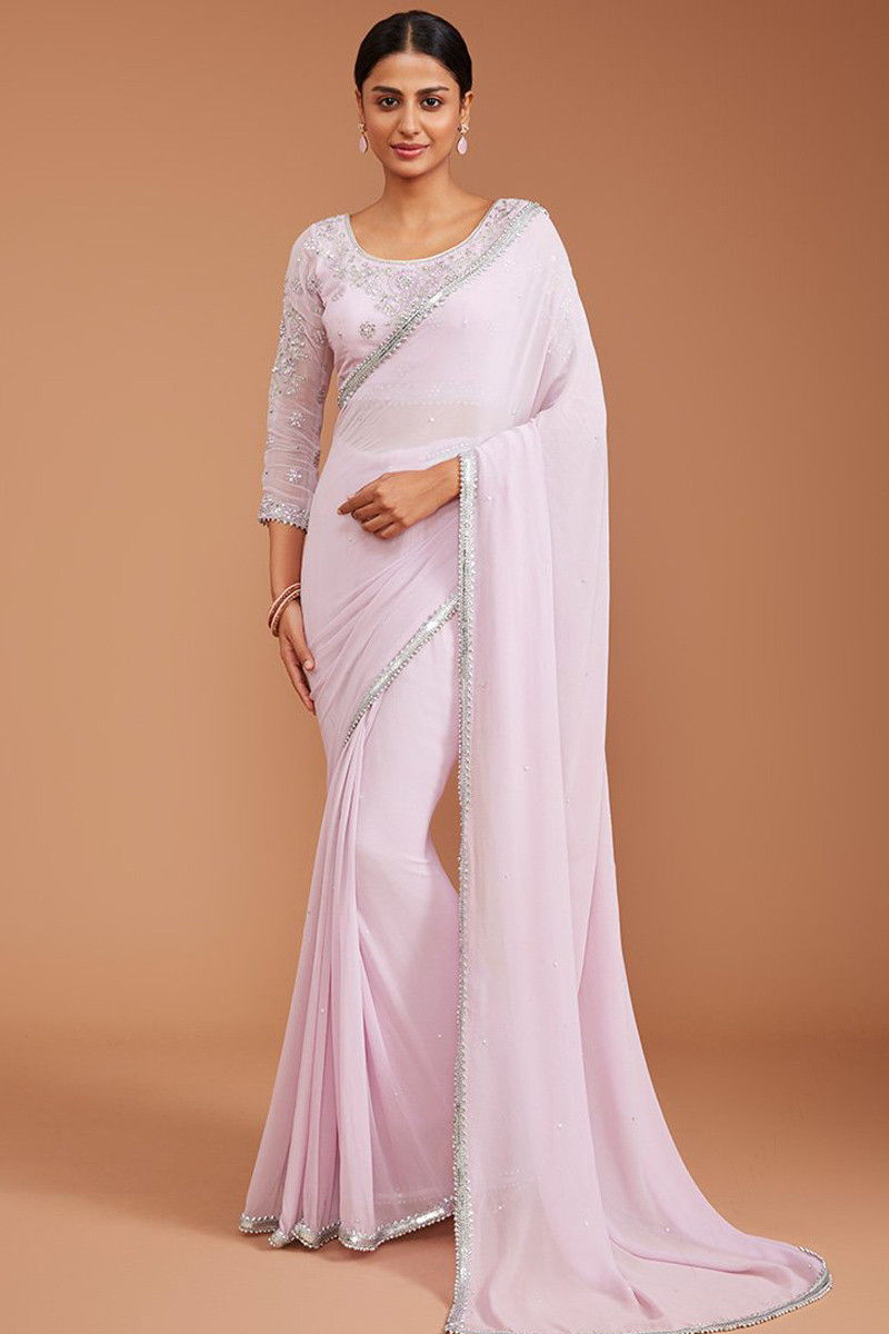 Party Wear Light Colour Saree - Women Clothing Store