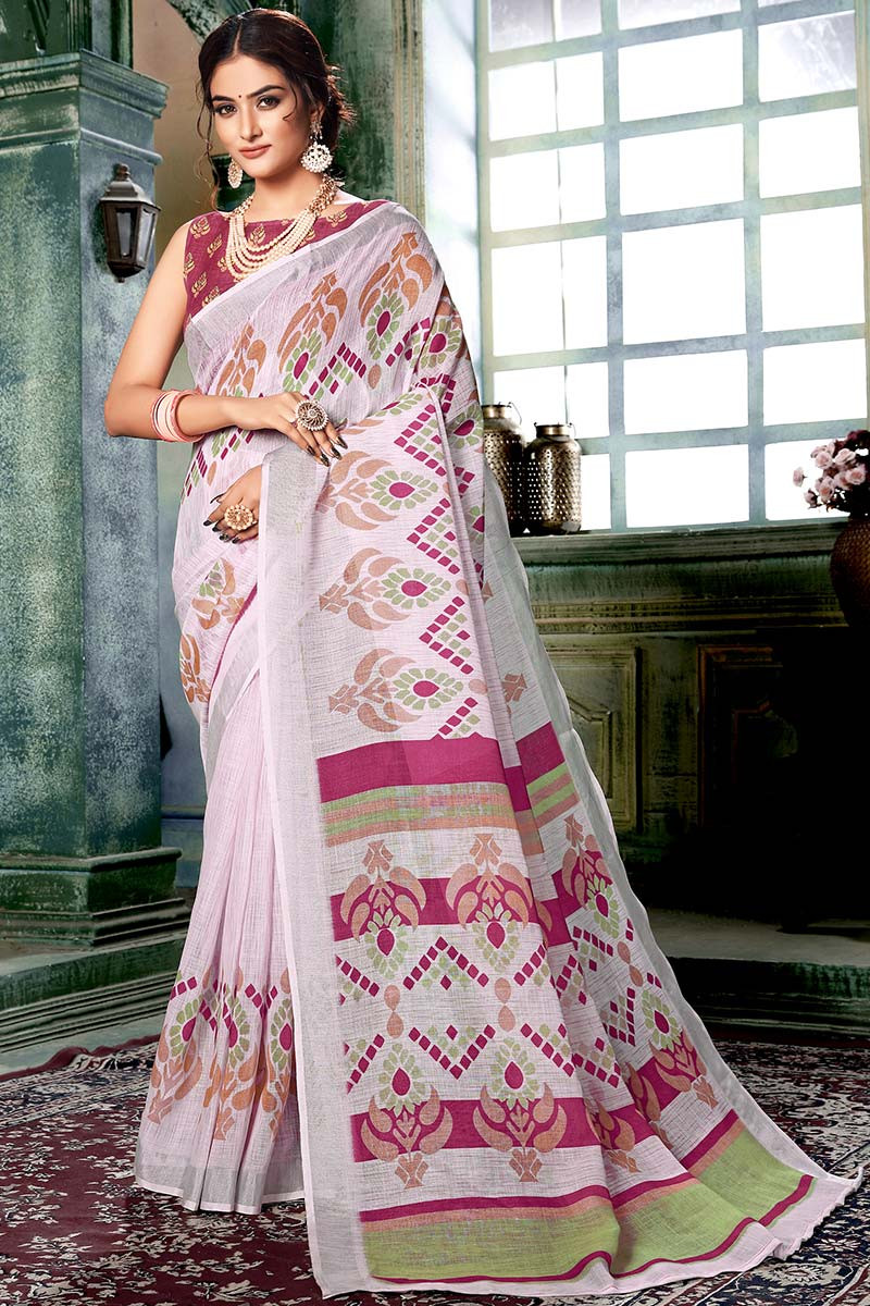 Pink Cotton Silk Saree With Golden Border