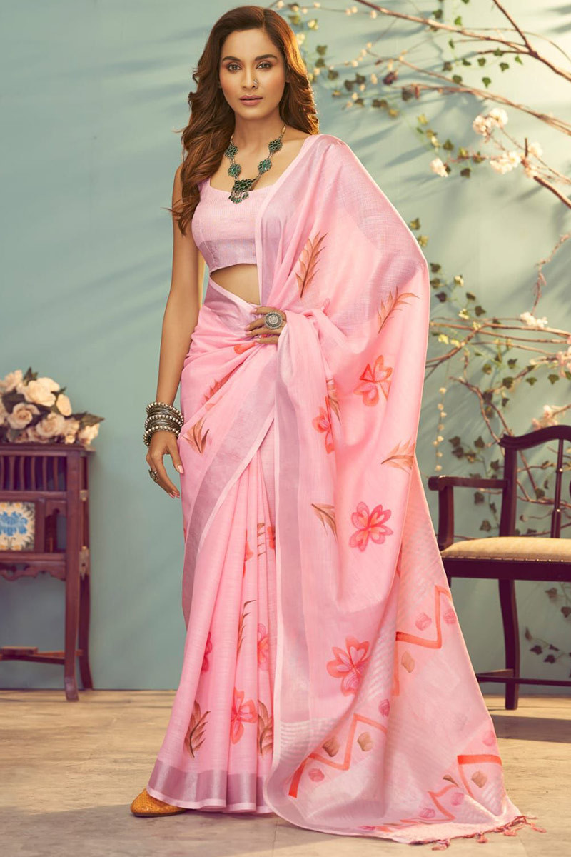 Cotton Printed Saree In Pink Colour - SR5252201