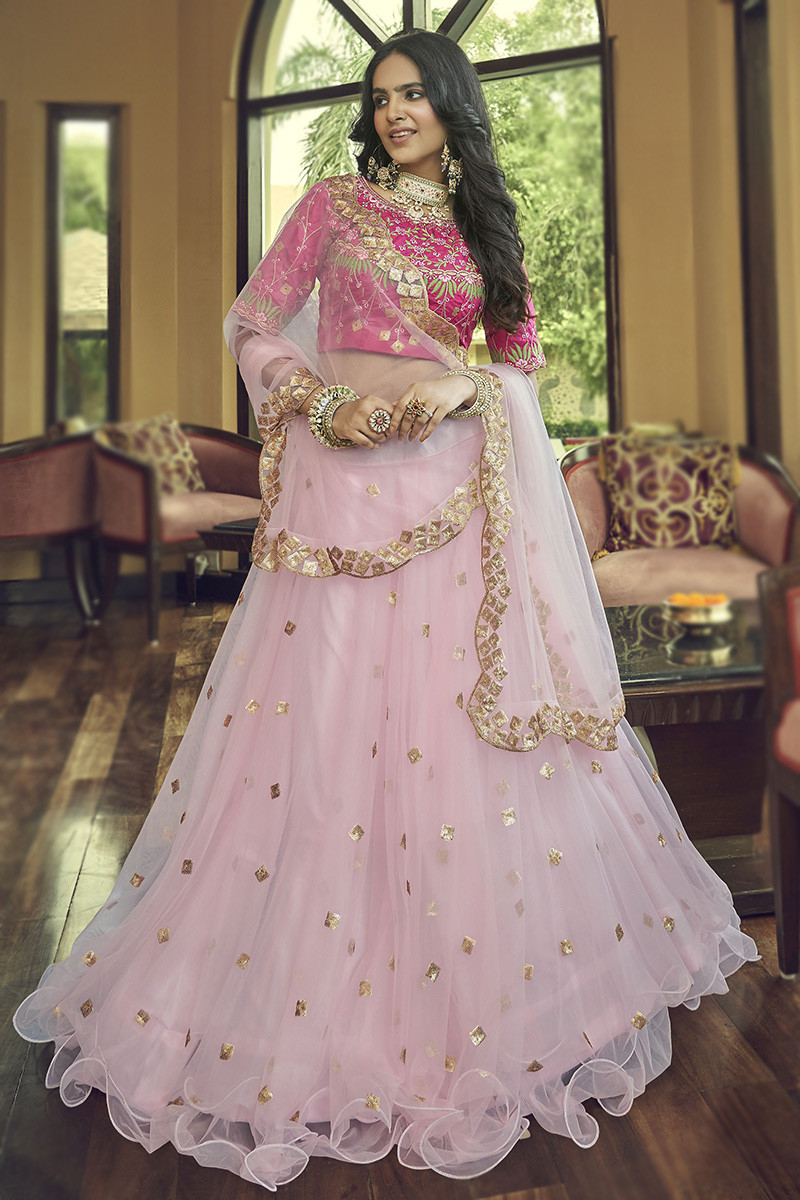 Buy Pink Lehenga And Dupatta Satin Organza Chandelier Drop Bridal Set For  Women by Vvani by Vani Vats Online at Aza Fashions.
