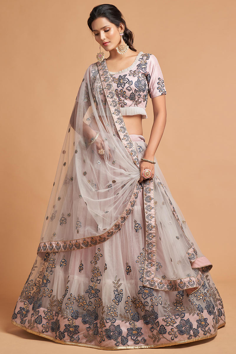 Light Pink Net Embroidered Lehenga