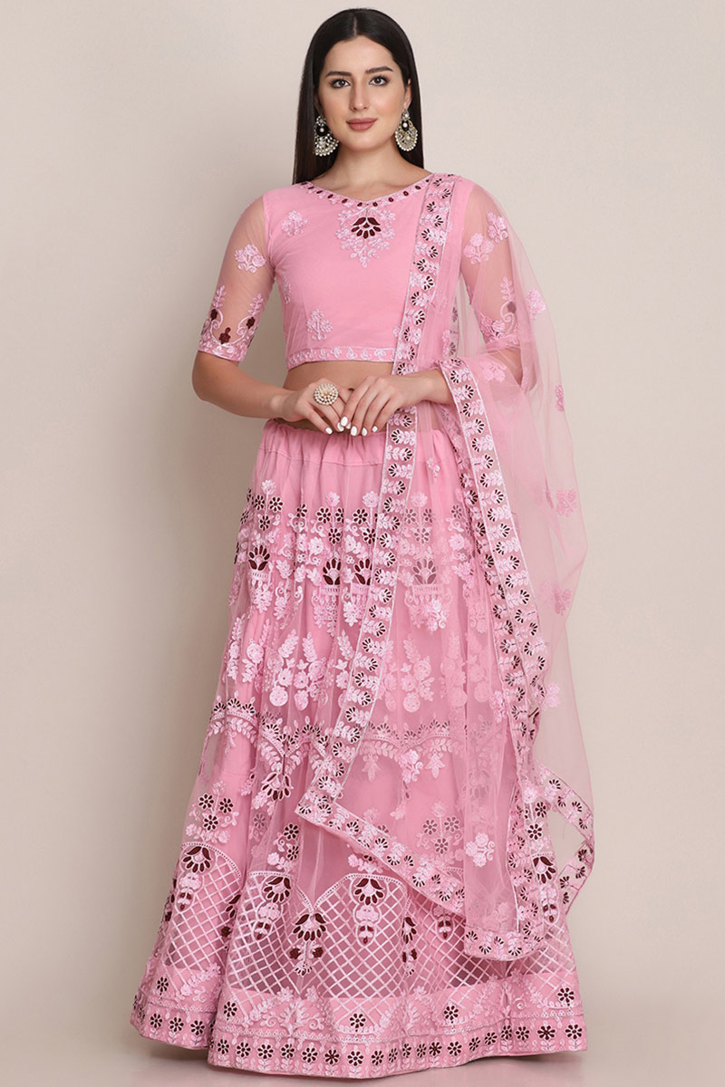 A Line Lehenga in Net Light Pink for Sangeet