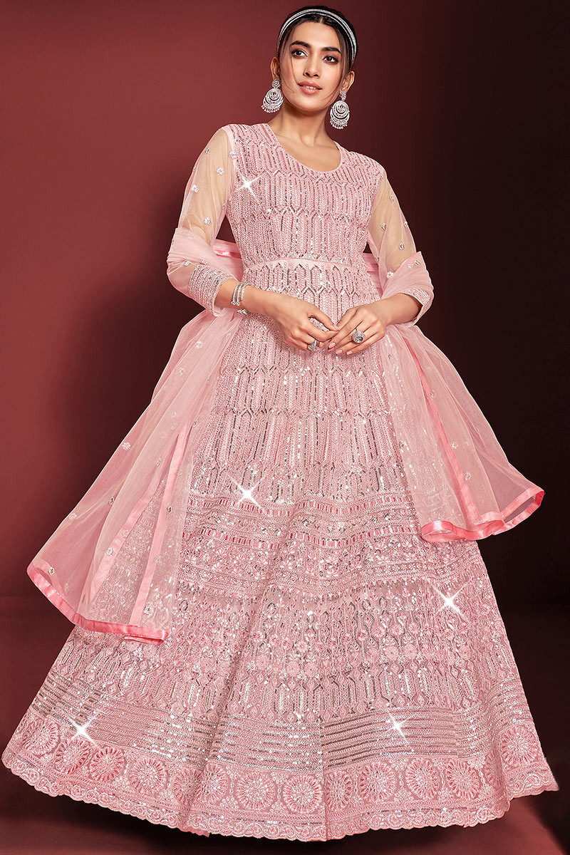 Buy Light Pink Net Embroidered Anarkali Suit LSTV121905