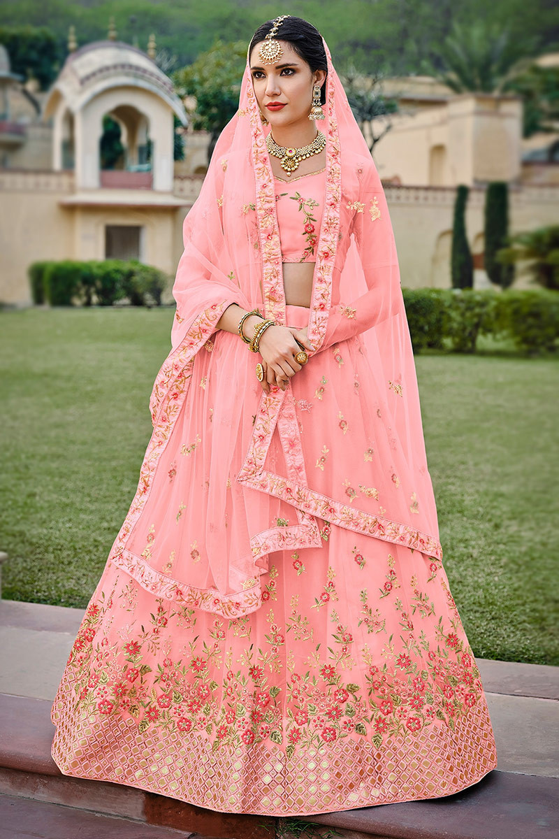 Light pink silk Indian wedding lehenga choli 1003