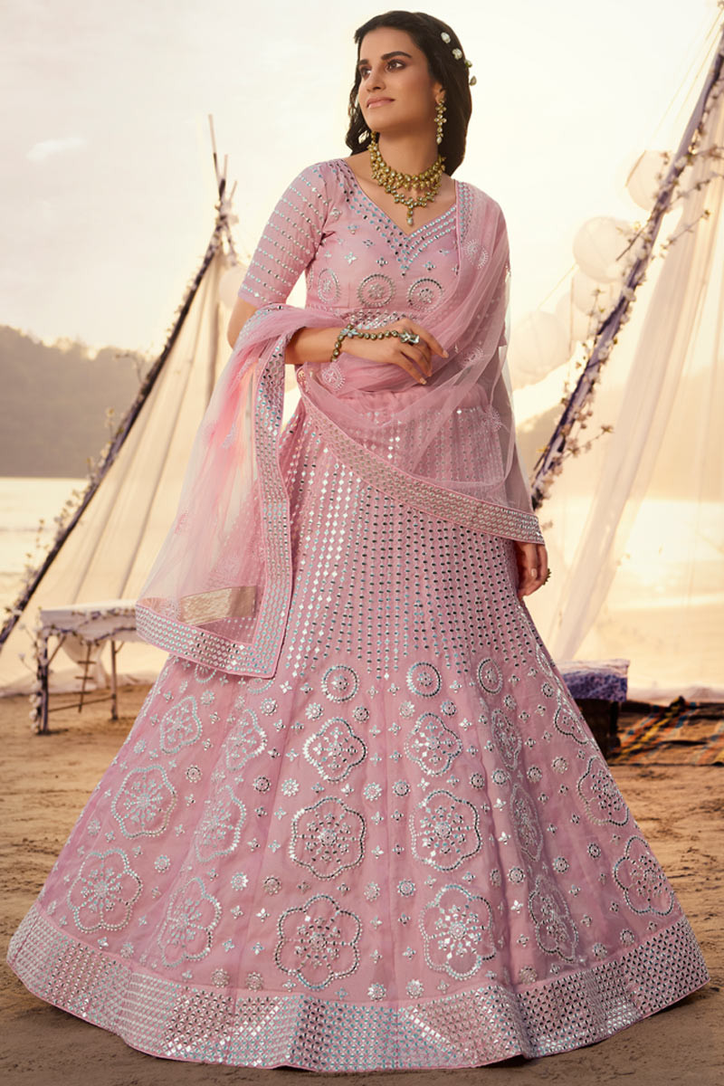 Grab the stylish Lehenga in Light Pink Embroidered Fabric LLCV08264