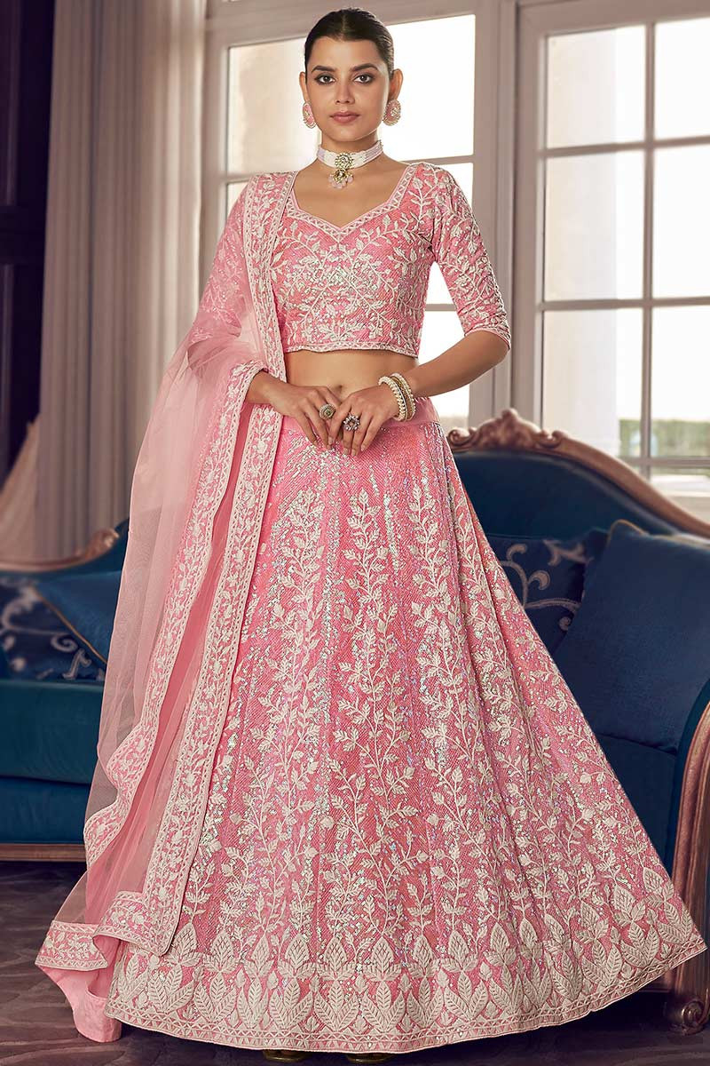 Light Pink Organza Embroidered Lehenga