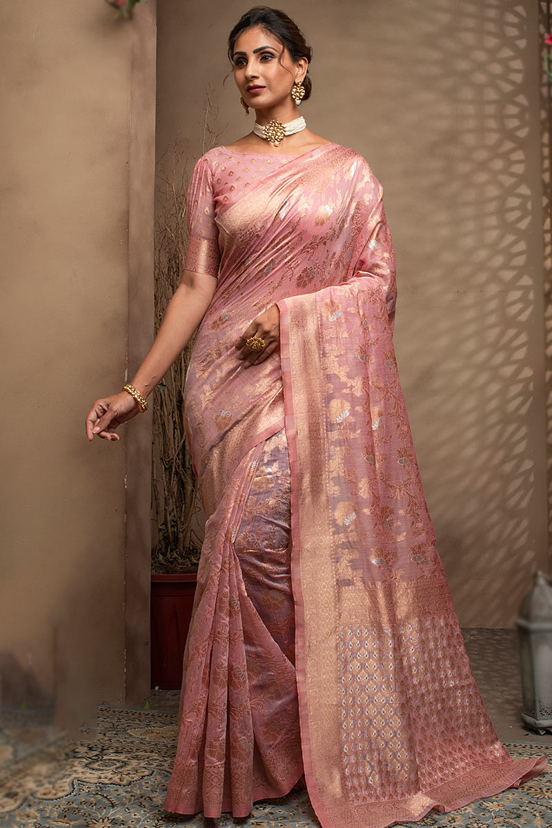 Shop Wide Range Woven Zari Silk Blush Pink Saree SARV136884