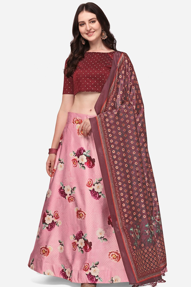 Light Pink Silk Digital print A-Line Style Lehenga