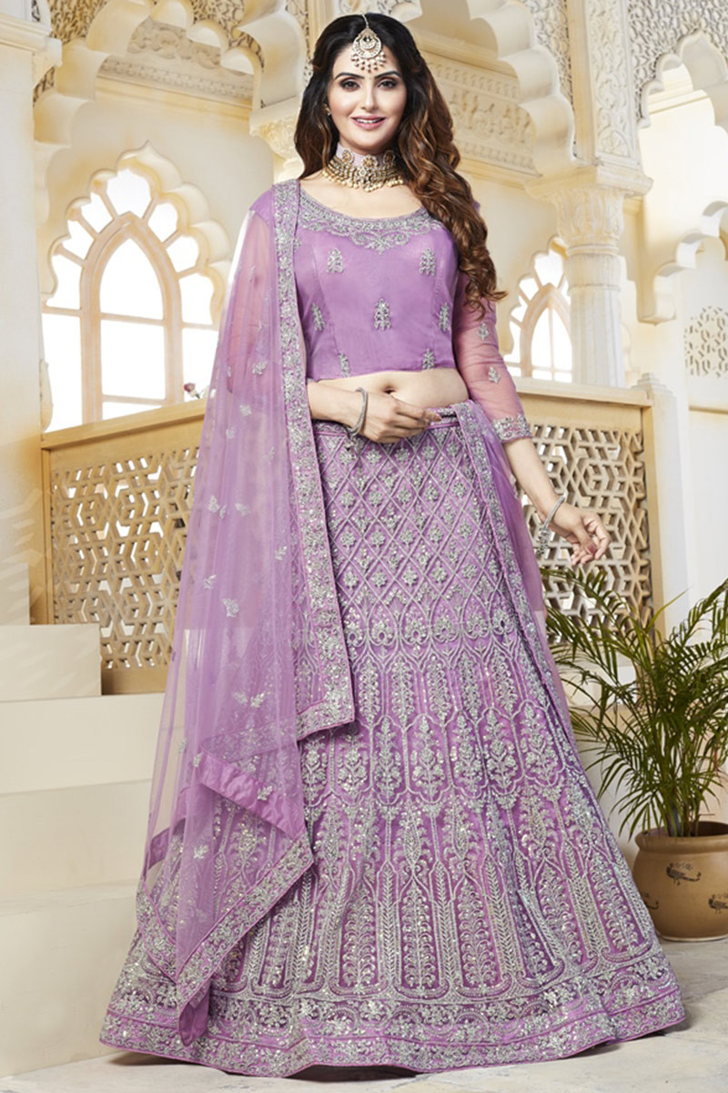 Buy Bridal Wear Net Light Purple Lehenga LLCV09213