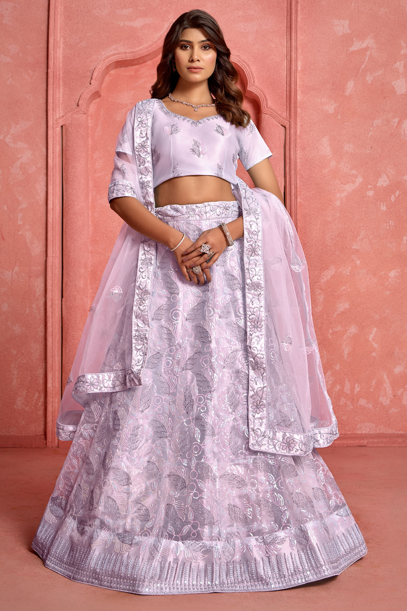 Light Purple Net Lehenga With Sequins Work For Weddings