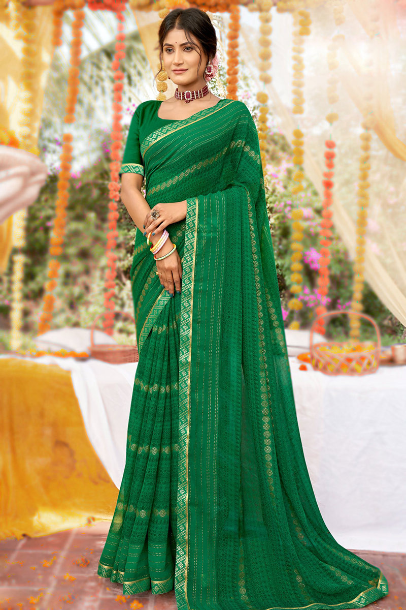 Green Georgette Designer Saree With Blouse 252096